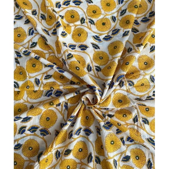Printofab Yellow Indian Hand Block Printed Cotton Fabric By The Yard Farmhouse Wedding Event Home Party gift for Dad and Mom Gifts