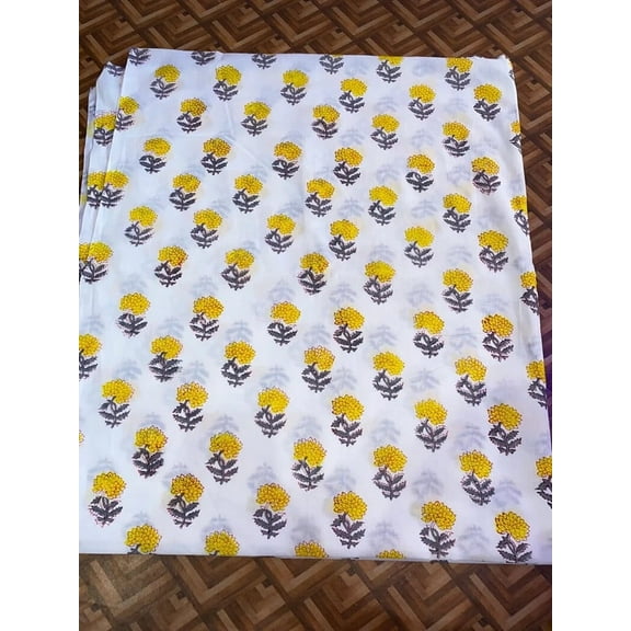 Printofab Yellow Indian Hand Block Printed Cotton Fabric By The Yard Farmhouse Wedding Event Home Party gift for Dad and Mom Gifts