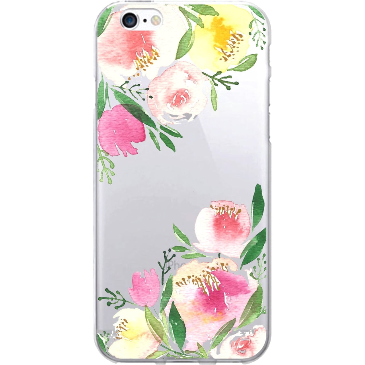 Prints Clear Phone Case, Corner Peonies Red & Green - iPhone 6/6S Plus