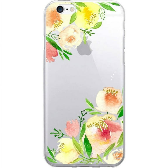Prints Clear Phone Case, Corner Peonies Yellow - iPhone 6/6S Plus