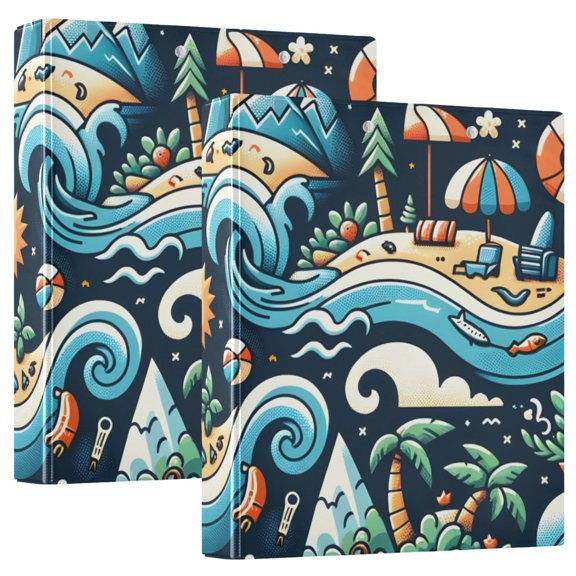 Prints Ocean Blue 3 Ring Binders 1.5 inch Hardcover File Folders with Interior Pockets A4 Size Organizer for School Office Hospital