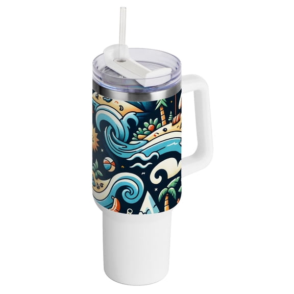 Prints Ocean Blue 40 oz Tumbler with Handle Insulated&nbsp;Travel Mug&nbsp;Lid Straw Leak Proof Steel Vacuum Water Bottles Glasses Fits in Car Cup Holder