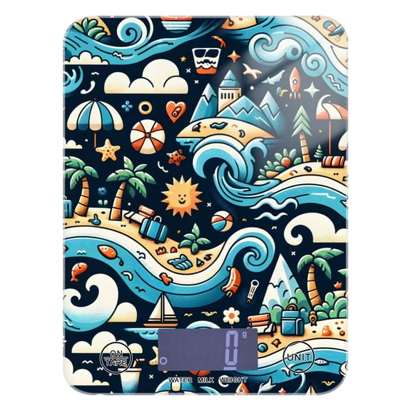 Prints Ocean Blue Food Scale Digital Kitchen Scale Waterproof Tempered Glass Tare Function 11 lb for Baking Cooking Meal Prep