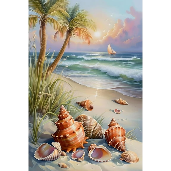 Prints & Posters - HD Landscape Theme Image Printed on Canvas - Shells & Palm Trees on Beach - for Living Room Home Wall Decor - Admire Nature, Aesthetic Pictures Frameless 20x30inch