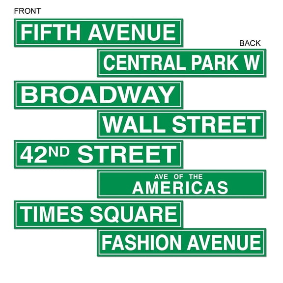 New York City Street Sign Cutouts 4" X 24" - 12 Pack (4 Per Package)
