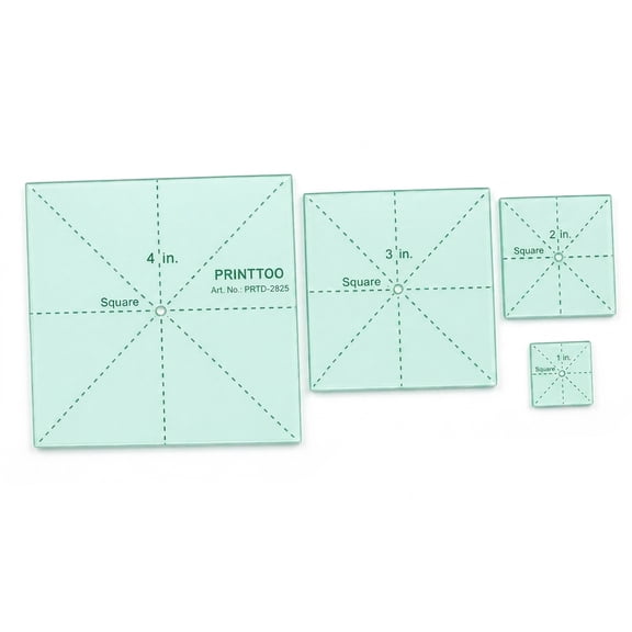 Printtoo 1 2 3 4 Inch Square Geometry Templates for Quilting Patchwork Fabric Cutting and Measurement, 2 mm Acrylic Center Guide Stencil Rulers for DIY Sewing Drawing Crafts Layout Marking