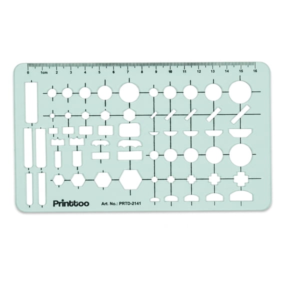 Printtoo 2 mm Acrylic Geometry Combination Template 18 x 10.5 cm, Multi Shape Drawing Stencil Ruler with Circles Rectangles Hexagons Slots for Drafting Design Engineering Architecture Art