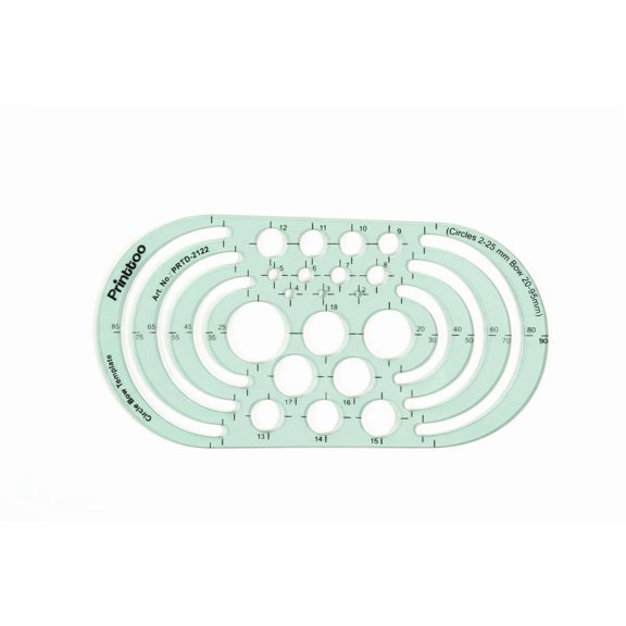 Printtoo 2 mm Thick Circle Bow Template Ruler, Transparent Green Acrylic Drafting Stencil with Circle Guides, Bow Curves & Clear Markings for Craft, Design, Architecture, School & Office Use
