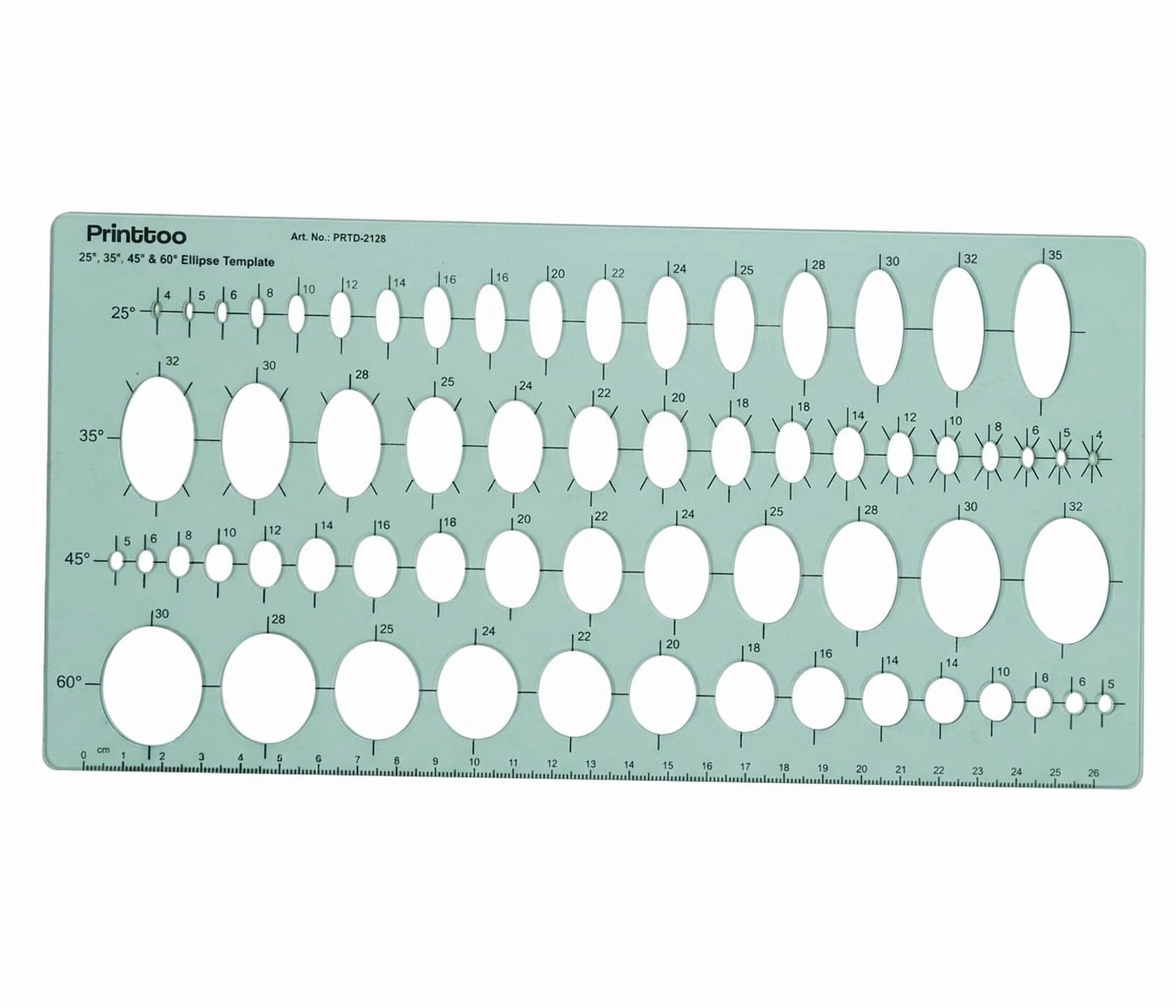 Printtoo 2mm Thick Plastic Multi Angle Ellipse Drafting Template with ...