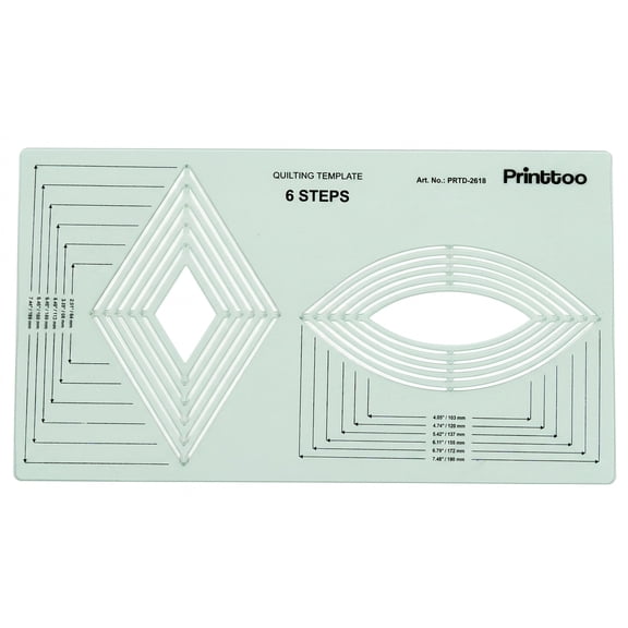 Printtoo 6 Step Quilting Template for Rhombus and Ellipse Shapes, Transparent 2 mm Patchwork Ruler for Applique, Quilt Block Planning, Fabric Marking, Shape Tracing, Sewing Projects and DIY Craft