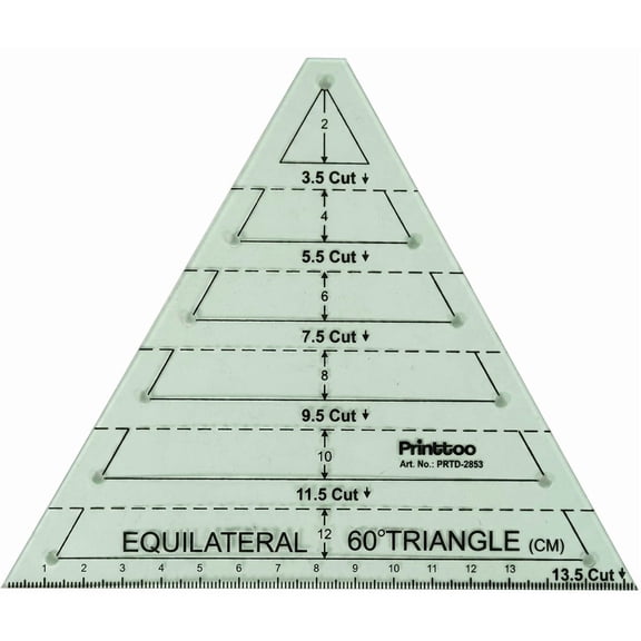 Printtoo 60 Degree Triangle Ruler, 2mm Acrylic Equilateral Triangle Quilting Stencil, High Transparency Template with Measurement Guides for Quilting, Tailor Sewing, Patchwork and DIY Crafts