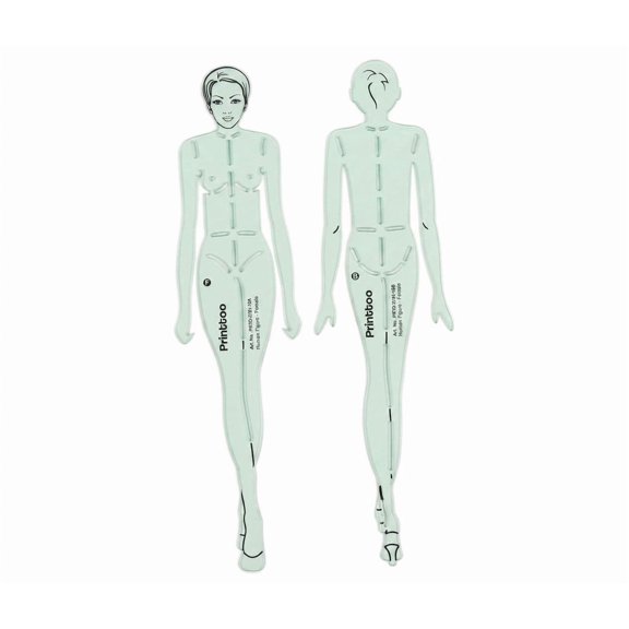 Printtoo 8 Inch Human Figure Drafting Template Set of 2 Female, Front and Back View Human Body Stencils for Fashion Illustration Layouts, Proportion Balance, Garment Design and Sketching