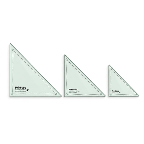 Printtoo 90 Degree Right Triangle Quilting Template Set, 2 mm Acrylic Quilt Patchwork Rulers in 3 4 5 Inch Sizes for Half Square Triangle Blocks Fabric Cutting Sewing DIY Craft Pattern Making