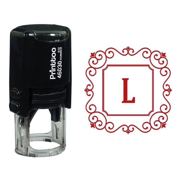 Printtoo Alphabet L Monogram Initial Square Swirl Border Self Inking Rubber Stamp Office Stationary