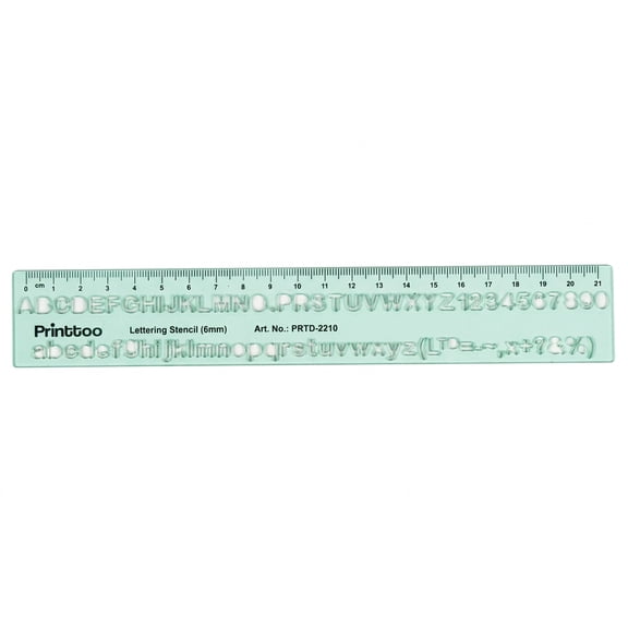 Printtoo Alphabet Lettering Stencil Ruler, Transparent Green Acrylic Alphabet & Number Template, 6 mm Lettering Guide for Kids, School & Early Learning, Drawing, Art Craft, DIY