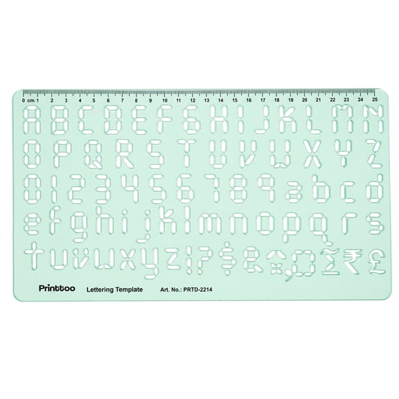 Printtoo Alphabet Lettering Stencil Ruler, Transparent Green Acrylic Alphabet & Number Template,Reusable Lettering Guide for Kids, School & Early Learning, Drawing, Art Craft, DIY