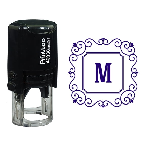 Printtoo Alphabet M Monogram Initial Square Swirl Border Self Inking Rubber Stamp Office Stationary