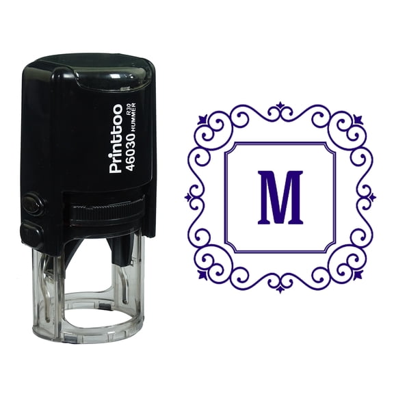 Printtoo Alphabet M Monogram Initial Square Swirl Border Self Inking Rubber Stamp Office Stationary