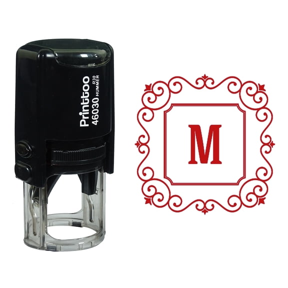 Printtoo Alphabet M Monogram Initial Square Swirl Border Self Inking Rubber Stamp Office Stationary