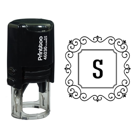Printtoo Alphabet S Monogram Initial Square Swirl Border Self Inking Rubber Stamp Office Stationary