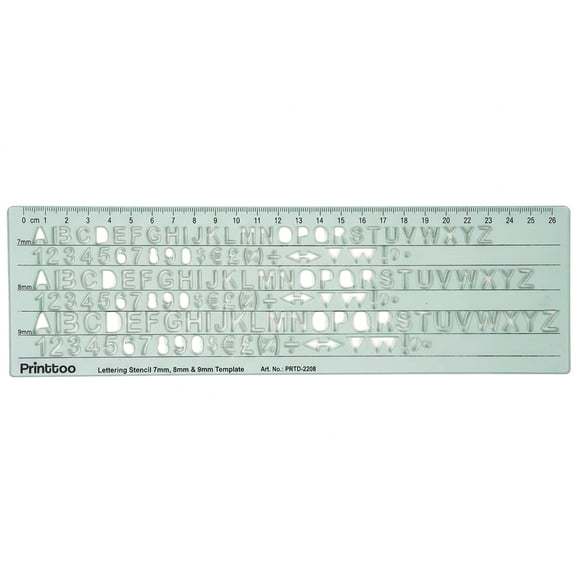 Printtoo Alphabet Stencil Ruler, 2mm Thick Green Transparent Acrylic Template, Upper & Lowercase Letters & Symbols, Reusable Tracing Tool for Kids, Early Learning & DIY Craft