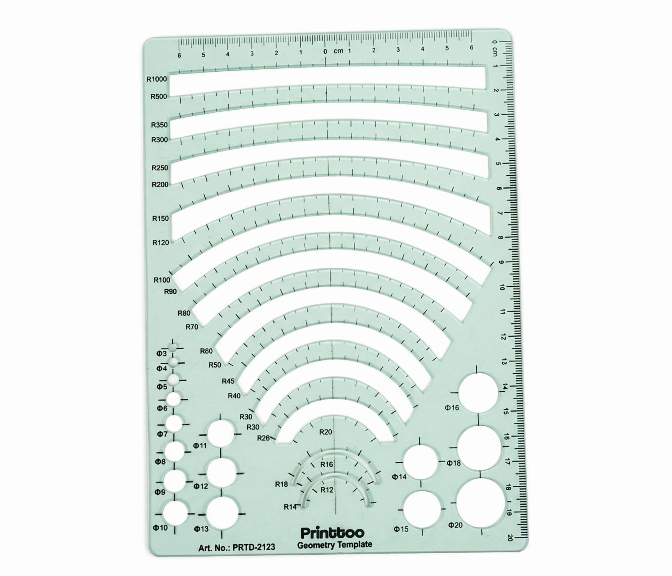 Printtoo Arc & Circle Geometry Template Ruler, Multi-Radius & Diameter ...