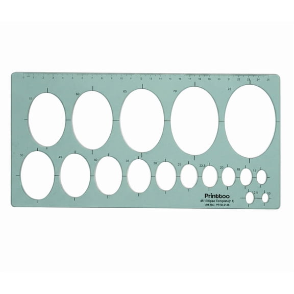 Printtoo Architect & Engineering 45 Ellipse Drafting Template, 17 Size Oval Drawing Stencil with Scale Ruler, 2mm Plastic Geometry Tool for Technical Sketching, Design Layout, School & Office