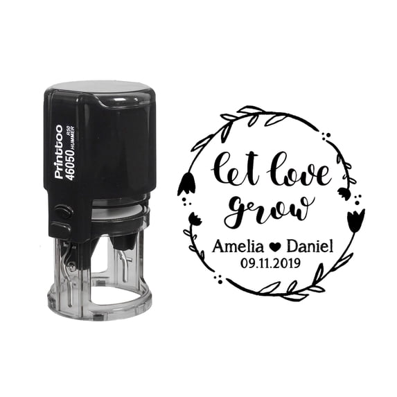 Printtoo Black Let Love Grow Wedding Favor Roound Personalized Self Inking Wedding Favor Stamp Custom Let Love Grow Rubber Stamper-50 mm Diameter