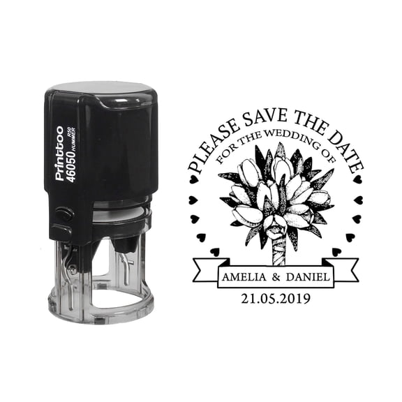 Printtoo Black Wedding Save The Date PersonalizedHeavy Duty Self Inking Save The Date Round Rubber Stamp Wedding CustomStamper-50 mm Diameter