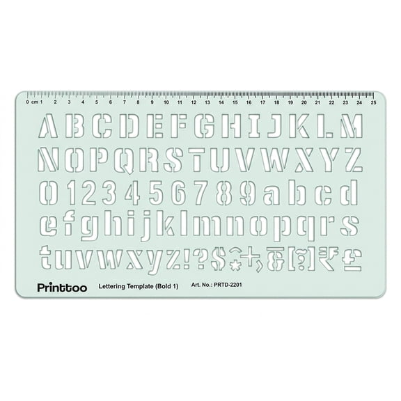 Printtoo Bold Lettering Stencil 26.7 x 14.8 cm, 2 mm Acrylic Alphabet Template with A-Z Letters Numbers Symbols Ruler for Sign Making, Journals, Posters, School Drafting and Art Design