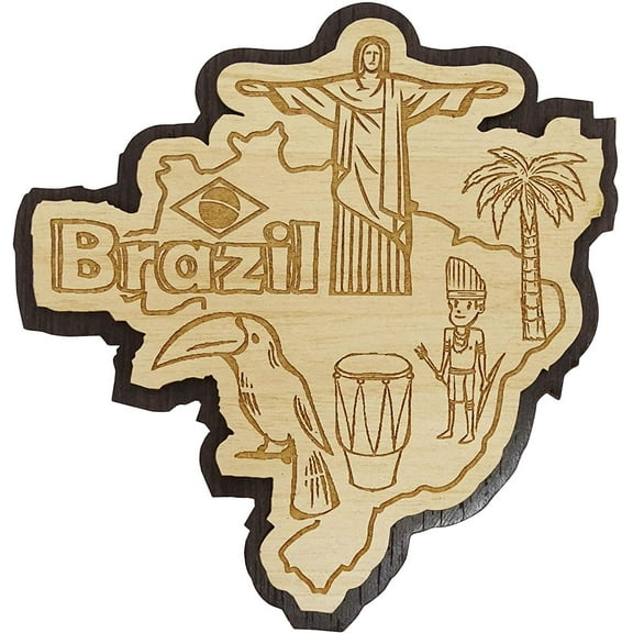 Printtoo Brazil Map Wooden Engraved Fridge Magnet Souvenir Collectibles Gift