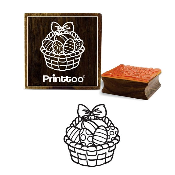 Printtoo Bread Basket Scrap-Booking Square Brown Wooden Rubber Stamp Craft Stamps-4 x 4 Inches