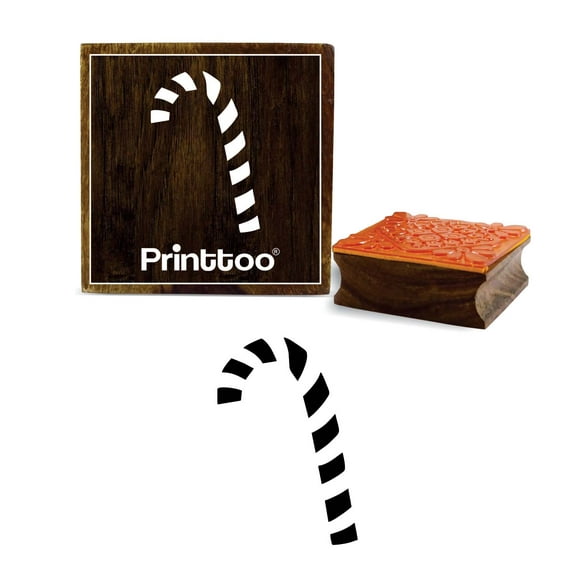 Printtoo Candy Cane Design Square Brown Wooden Rubber Stamp Diary Card Block-4 x 4 Inches
