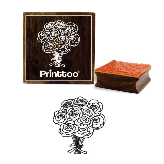 Printtoo Card Making Flower Bouquet Pattern Square Brown Wooden Rubber Stamp-5 x 5 Inches