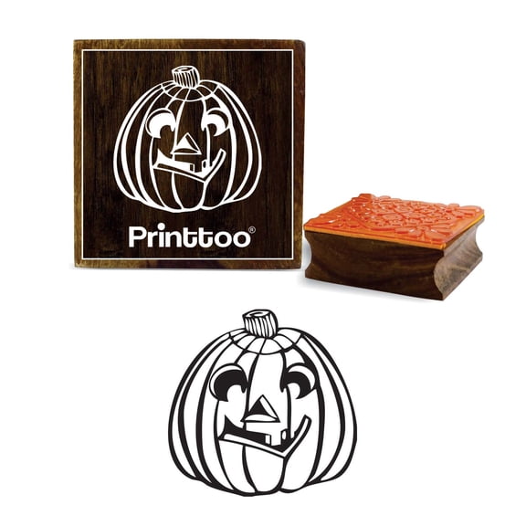 Printtoo Card Print Halloween Pumpkin Face Design Square Wooden Rubber Stamp-2 x 2 Inches