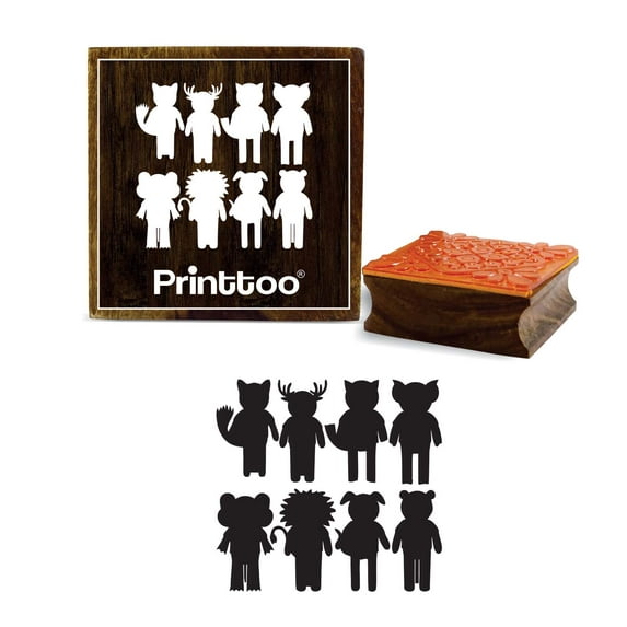 Printtoo Cartoon Animals Vector Pattern Square Wooden Rubber Stamp Craft Stamps Block-5 x 5 Inches