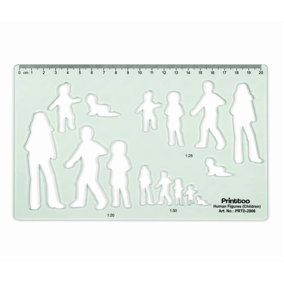 Printtoo Children Human Figure Stencil, 2mm Acrylic Reusable Figure Outline Template with Measurement Scale for Architecture Layouts, School Projects, Drafting, Planning, Art and Craft