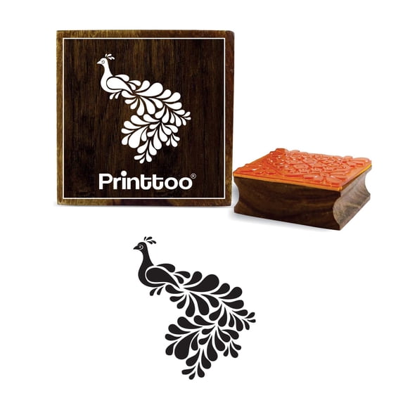 Printtoo Christmas Secret Santa Gift Square Peacock Pattern Wooden Rubber Stamps-4 x 4 Inches