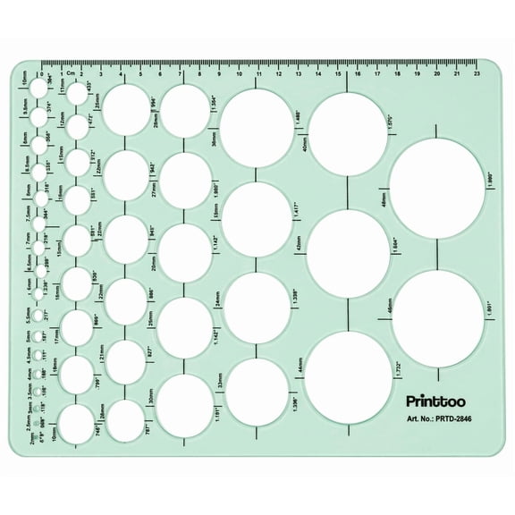 Printtoo Circle Drawing Template, 2mm Acrylic Reusable Circle Stencil with Measurement Scale for Drafting, Technical Drawing, Geometry, School Projects, Art, Craft and DIY Design Work