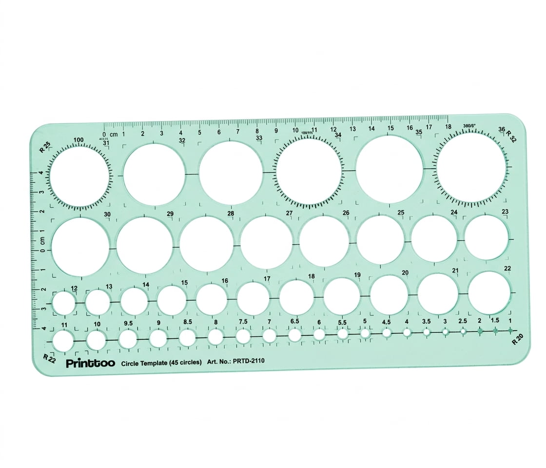 Printtoo Circle Template Ruler, 45 Circle Sizes, 2 mm Transparent Green ...