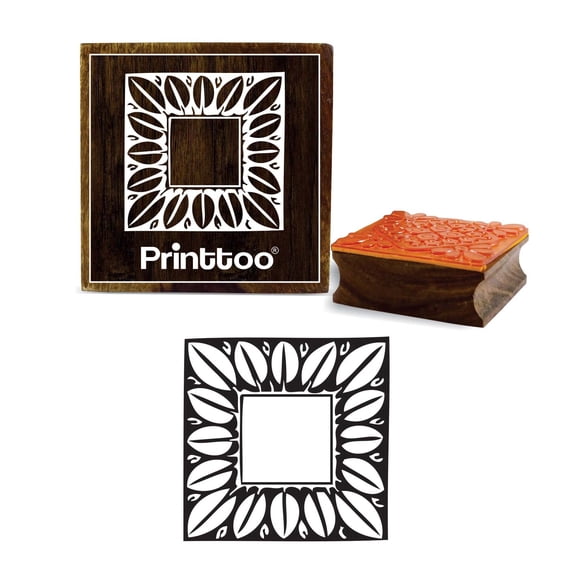 Printtoo Craft Textile Leaf Frame Pattern Square Wooden Rubber Stamp Scrap-booking-2 x 2 Inches