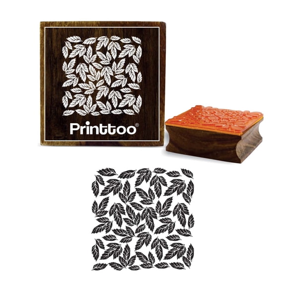 Printtoo Craft Textile Leaf Pattern Square Wooden Rubber Stamp Scrap-booking-3 x 3 Inches
