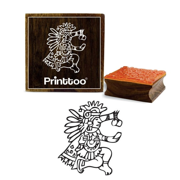 Printtoo Craft Textile Square Wooden Aztec Man Design Rubber Stamp Scrap-booking-4 x 4 Inches