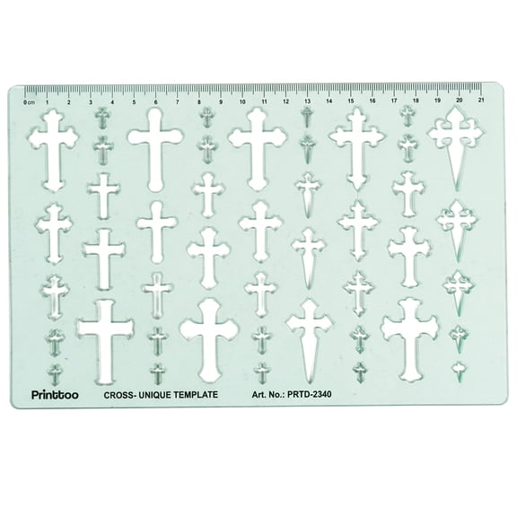 Printtoo Cross Unique Template Ruler, 2 mm Transparent Green Acrylic Jewelry Designing Stencil, Reusable Drafting Template with Multiple Cross Shapes for Art, Craft, Drawing & Pendant Design