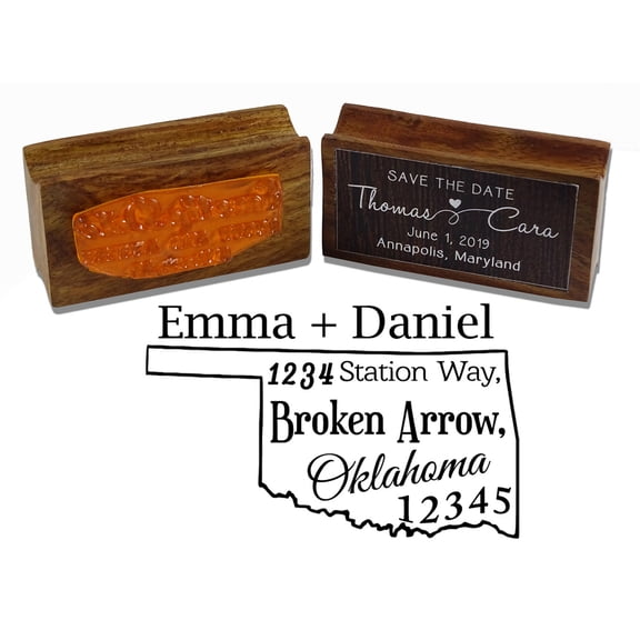 Printtoo Custom Address Oklahoma State Map Personalized Wood Mounted Rubber Stamp