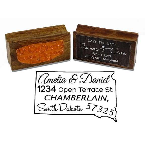 Printtoo Custom Address South Dakota State Map Personalized Wood Mounted Rubber Stamp
