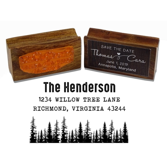 Printtoo Custom Family Return Address With Pine Trees Design Personalized Wood Mounted Rubber Stamp