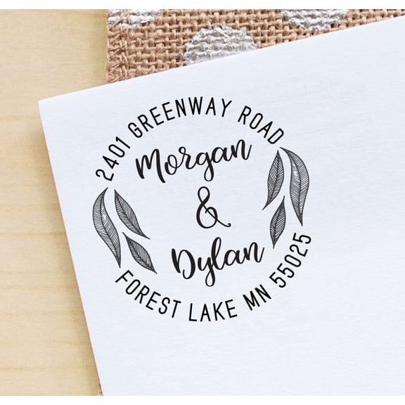 Printtoo Custom Monogram Round Rubber Stamp Rustic Wedding Invitation Address Stamper