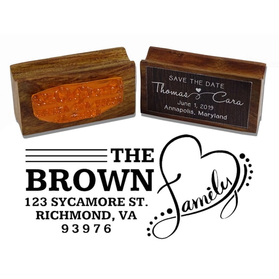 Printtoo Custom Personalized Heart Design Family Address Wood Mounted Rubber Stamp