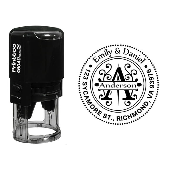 Printtoo Custom Return Address Round Self Inking Rubber Stamp Personalized Monogram Stamper-Black